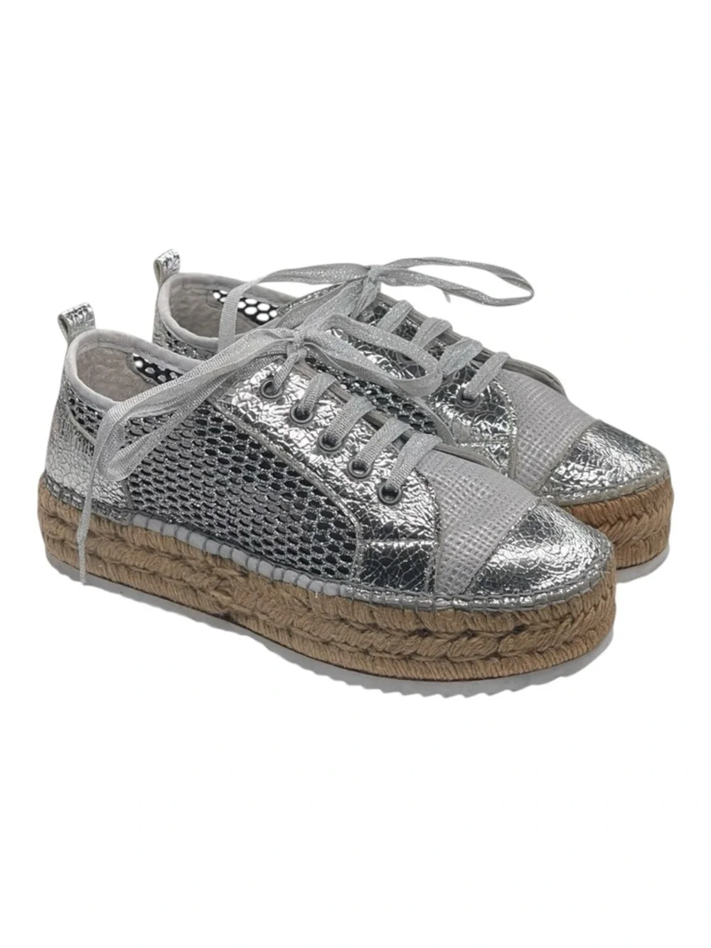 Cruz’n Shoes 𖦹 Handmade Double Sole Espadrilles 𖦹 Silver Metallic Crackle 𖦹 37